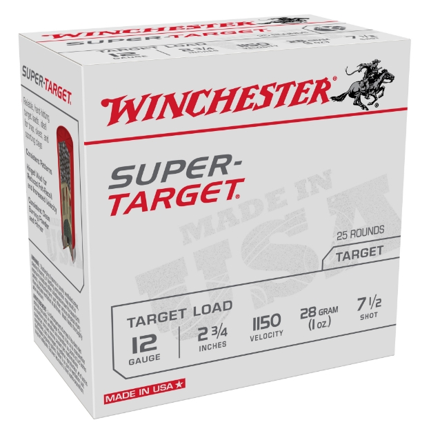 Picture of Winchester Ammunition Super Target  12 Gauge 2.75"  #7.5 Shots  1 oz  Shotshell  25 Round Box TRGT11507