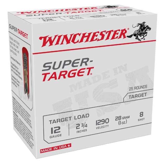 Picture of Winchester Ammunition Super Target  12 Gauge 2.75"  #8  1 oz  Shotshell  25 Round Box TRGT12908