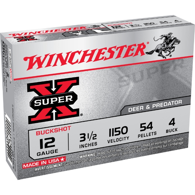 Picture of Winchester Ammunition SUPER X  12 Gauge 3.5"  4 Buck  Buckshot  5 Round Box XB12L4