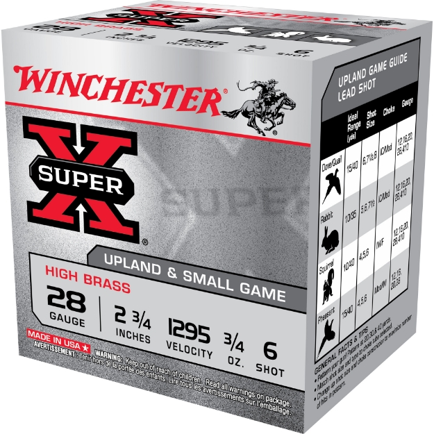 Picture of Winchester Ammunition SUPER X  HIGH BRASS  28 Gauge 2.75"  #6  3/4 oz  Lead Shot  25 Round Box X286