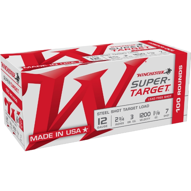 Picture of Winchester Ammunition Super-Target  12 Gauge 2.75"  #7  3 Dr  1 1/8 oz  Steel Shot  100 Round Box TRGT12S7VP