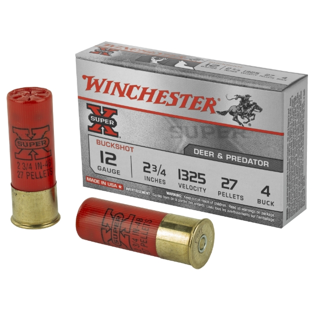 Picture of Winchester Ammunition Super-X  12 Gauge  2.75"  4 Buck  Buckshot  27 Pellets 5 Round Box XB124