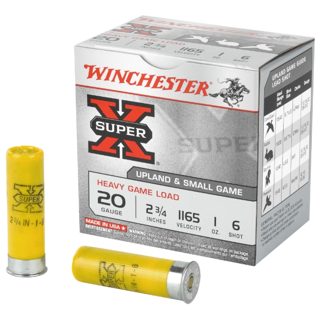 Picture of Winchester Ammunition Super-X  20 Gauge  2.75"  Heavy Game Load  #6  1 oz.  Shotshell  25 Round Box XU20H6