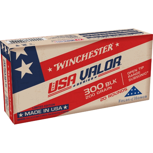 Picture of Winchester Ammunition USA VALOR  300 Blackout  200 Grain  Full Metal Jacket Open Tip Bullet  20 Round Box USAV300BX