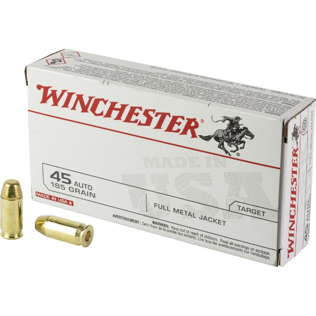 Picture of Winchester Ammunition USA WHITE BOX  45 ACP  185 Grain  Full Metal Jacket  50 Round Box USA45A