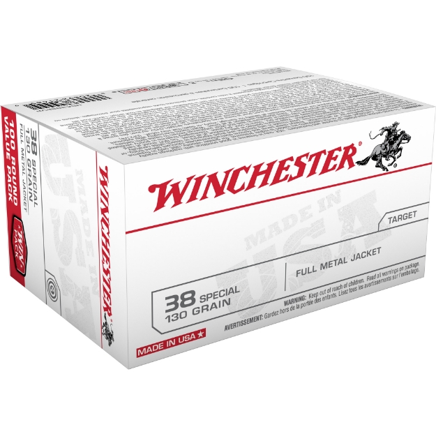 Picture of Winchester Ammunition USA WHITE BOX  TARGET  38 Special  130 Grain  Full Metal Jacket  100 Round Box USA38SPVP