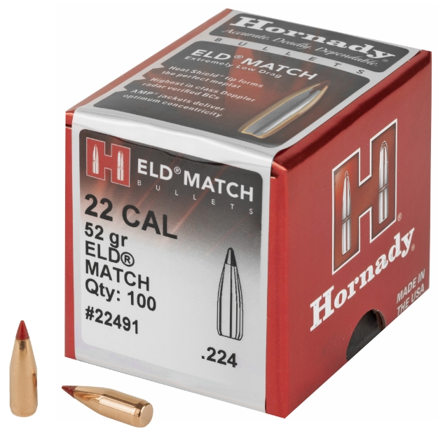 Picture of Hornady ELD-M  .224 Diameter  22 Caliber  52 Grain  Ballistic Tip  100 Count 22491