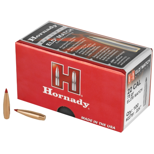 Picture of Hornady ELD-M  .224 Diameter  22 Caliber  75 Grain  Ballistic Tip  100 Count 22791