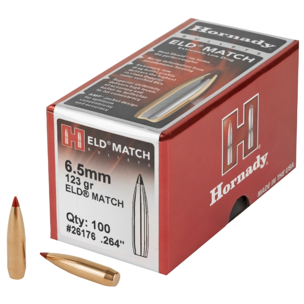 Picture of Hornady ELD-M  .264 Diameter  6.5MM  123 Grain  Ballistic Tip  100 Count 26176