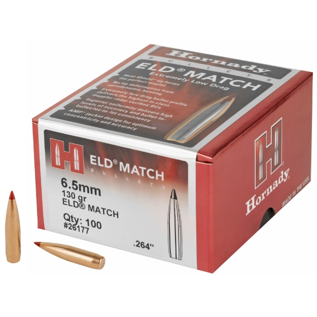 Picture of Hornady ELD-M  .264 Diameter  6.5MM  130 Grain  Ballistic Tip  100 Count 26177