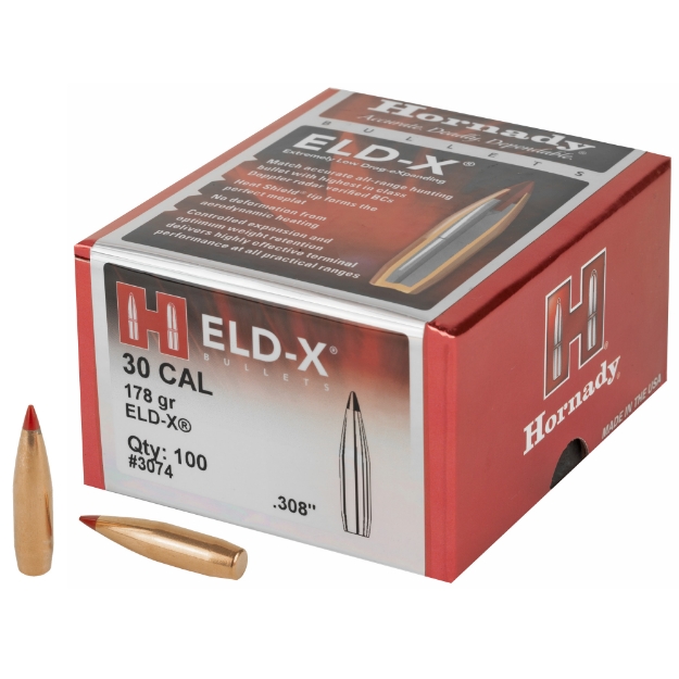 Picture of Hornady ELD-X  .308 Diameter  30 Caliber  178 Grain  Ballistic Tip  100 Count 3074