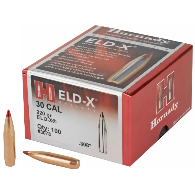 Picture of Hornady ELD-X  .308 Diameter  30 Caliber  220 Grain  Ballistic Tip  100 Count 3078