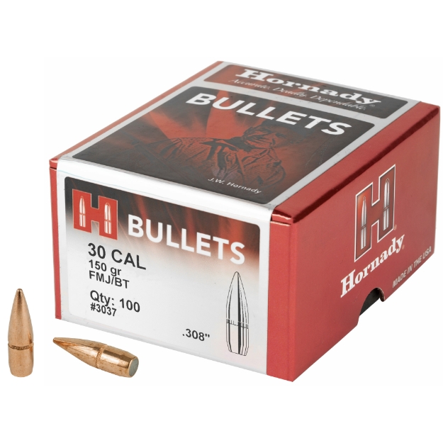 Picture of Hornady FMJ-BT  .308 Diameter  30 Caliber  150 Grain  Boat Tail  100 Count 3037
