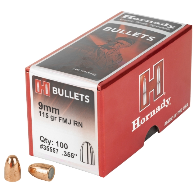 Picture of Hornady FMJ-RN  .355 Diameter  9MM  115 Grain  Round Nose  100 Count 35557