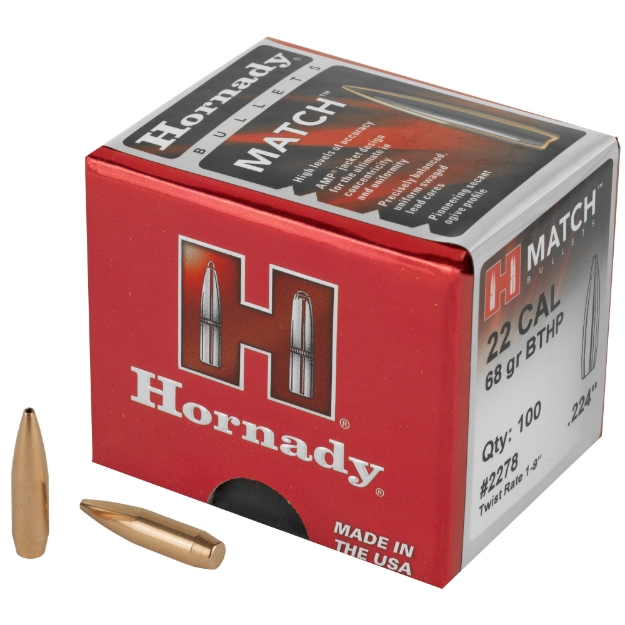 Picture of Hornady Match  .224 Diameter  22 Caliber  68 Grain  Boat Tail Hollow Point  100 Count 2278