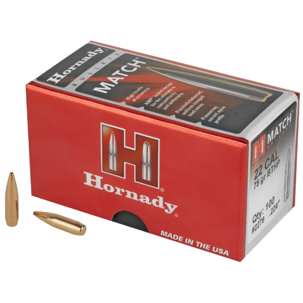 Picture of Hornady Match  .224 Diameter  22 Caliber  75 Grain  Boat Tail Hollow Point  100 Count 2279