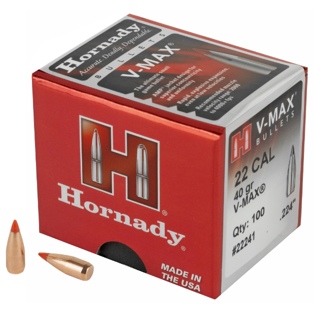 Picture of Hornady V-Max  .224 Diameter  22 Caliber  40 Grain  Ballistic Tip  100 Count 22241