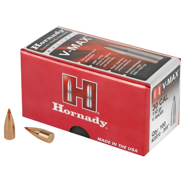 Picture of Hornady V-Max  .308 Diameter  30 Caliber  110 Grain  Ballistic Tip  100 Count 23010