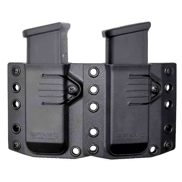 Picture of Bravo Concealment Magazine Pouch  Double  1.5" Belt Loops  Size Medium  Fits Glock 43X  Sig P365  and Springfield Hellcat Magazines  Ambidextrous  Polymer  Black BC60-2002M